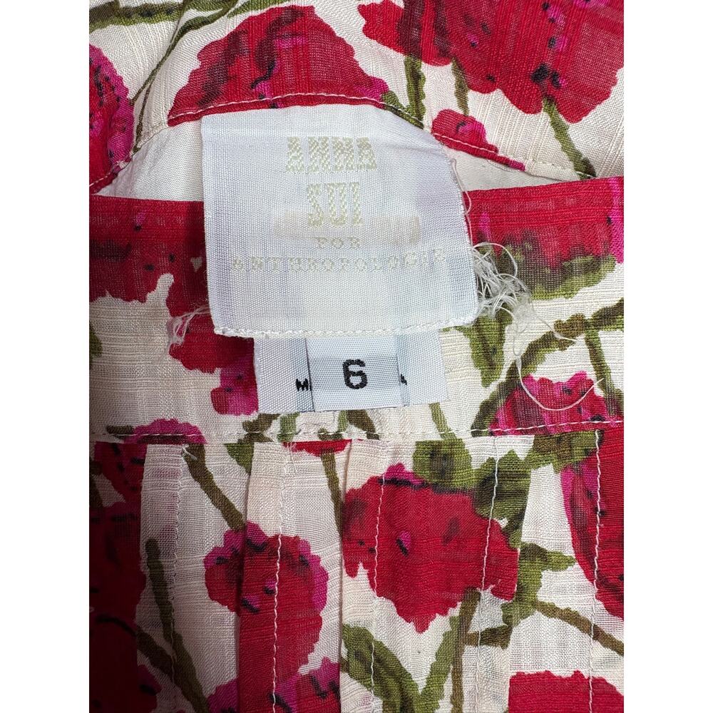ANNA SUI for Anthro Mini Skirt Cream with Red Floral Lace Hem Cotton Silk Size 6 - Picture 4 of 4